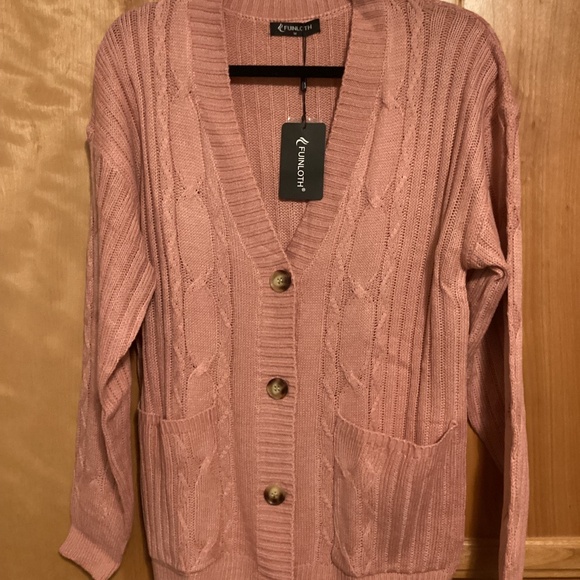 Fuinloth button up cardigan, pink, size medium, NWT - Picture 1 of 7